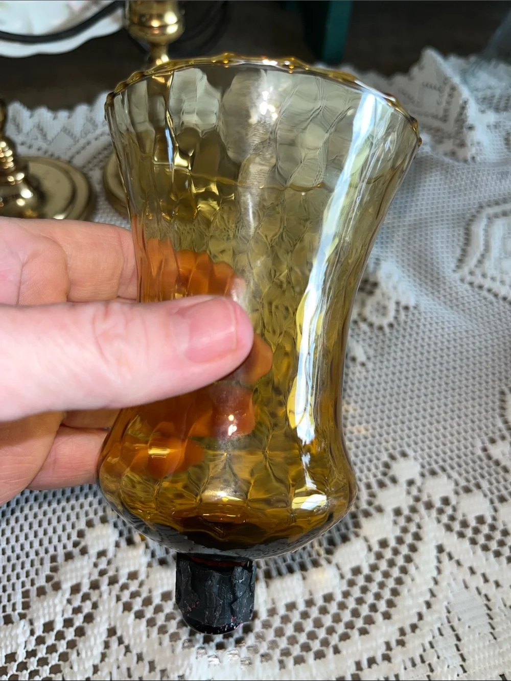 Set Of 2 Homco Vintage Candle Holders Amber Glass Honeycomb Votive Cups Decor